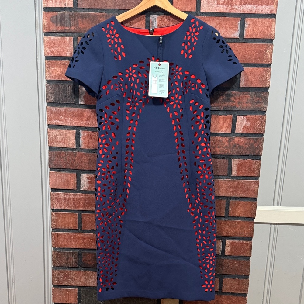Nue by Shani Navy and Red Midi Dress